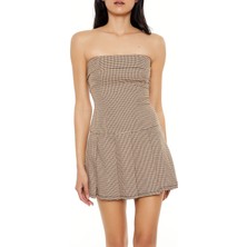 F21 Straplez Yaka Pileli Mini Elbise