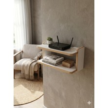 Akçe Home Beyaz Dekoratif Ikili Raf, Aksesuar Rafı, Iki Bölmeli Modem Rafı