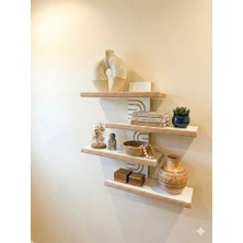Akçe Home Beyaz Asimetrik Bohem Ahşap Dekoratif Duvar Rafı 4 Raflı