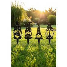 Novacraft Metal Cüce Bahçe Süsü Seti 4'lü ,  Lazer Kesim Statik Toz Boyalı Çim Üstü Aksesuarı