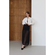 Cemo Kadın Transparan Katmanlı Yüksek Bel Uzun Etek