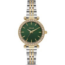 Welar WEL2509-6 Yeşil Kadran Çelik Taşlı Zarif Şık Kadın Kol Saati 3 Atm Su Geçirmez