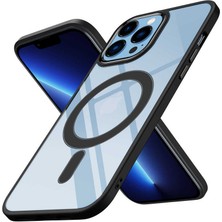 Büşra Ayhan iPhone 13 Pro Max Uyumlu Wireless Şarj Özellikli Bsay Krom Magsafe Silikon Kapak-Siyah
