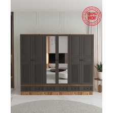 T&B Nil 6 Kapaklı Çekmeceli Bazalı Gardırop - Tamamı Mdf