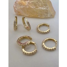 Eva Takı Store 6'lı Zirkon Taşlı Gold Renk Küpe Seti 1cm