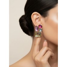 Eva Takı Store Geometrik Asimetrik Model Renkli Küpe 1,5*3