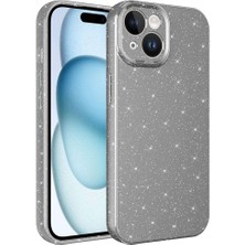 Büşra Ayhan Apple iPhone 15 Kılıf Kamera Korumalı Simli Lüks Bsay Koton Kapak-Gri