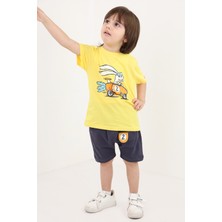 Toontoy Erkek Çocuk 2'li Takım Baskılı Bisiklet Yaka Tişört & Beli Lastikli Şort