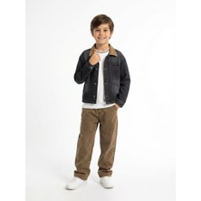 Jena Erkek Çocuk Yakası Kahve Denim Ceket 4-14 Yaş Siyah