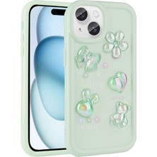 Büşra Ayhan Apple iPhone 14 Plus Kılıf Kabartma Figürlü Parlak Bsay Toys Silikon Kapak-Açık Yeşil
