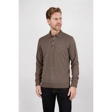Paco Romano Erkek Uzun Kol Kahverengi Polo Yaka Triko Kazak