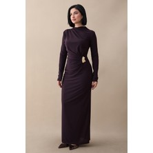 inStyle Büzgülü Yandan Broşlu Mor Sandy Elbise