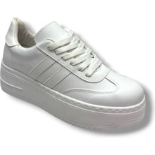 Şanzelize K1-26 Cilt Deri Yüksek Anatomik Taban Bağcıklı Kadın Sneaker