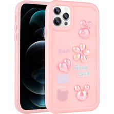 Büşra Ayhan iPhone 13 Pro Max Uyumlu Kabartma Figürlü Parlak Bsay Toys Silikon Kapak-Pembe