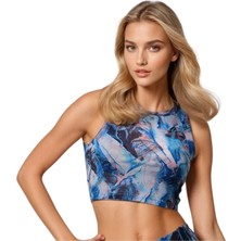 Neptune Marbling Okyanus Girdabı Crop Bluz