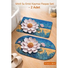 Aşkana Sihirli Paspas 2’li Set 57,5X38 Cm, Su Emici, Kaymaz Tabanlı, Banyo,duş,mutfak,lavabo,balkon Kapısı Paspası – Mavi-Çok Renkli Çiçek Desenli
