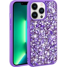 Büşra Ayhan iPhone 12 Pro Uyumlu Parlak Taşlı Tasarım Bsay Linea Kapak-Mor