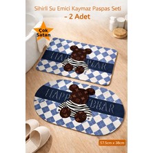 Aşkana Sihirli Paspas 2’li Set 57,5X38 Cm, Su Emici, Kaymaz Tabanlı, Banyo,duş,mutfak,lavabo,balkon Kapısı Paspası – Mavi Teddybear Desenli