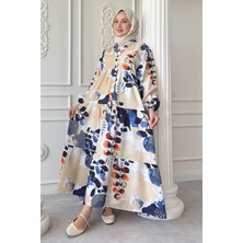 inStyle Buğulu Pastel Desenli Mavi Mango Elbise