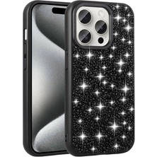 Büşra Ayhan Apple iPhone 15 Pro Kılıf Parlak Taşlı Tasarım Bsay Linea Kapak-Siyah