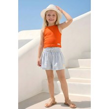 Zeyland Kız Çocuk Çizgili Şort  3-12 Yaş Mavi