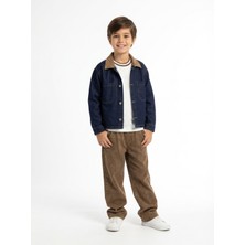 Jena Erkek Çocuk Yakası Kahve Denim Ceket 4-14 Yaş Mavi