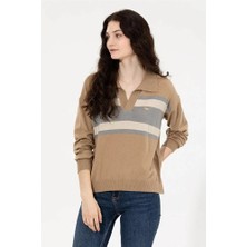 U.S. Polo Assn. Kadın Camel Melanj V - Yaka Kazak