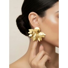 Eva Takı Store Kat Kat Yaprak Çiçek Güneş Model Gold Renk Küpe 5*4cm