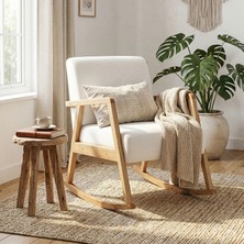 Zem Pavia Sallanır Berjer Natürel Ahşap, Kırık Beyaz