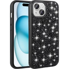 Büşra Ayhan Apple iPhone 15 Kılıf Parlak Taşlı Tasarım Bsay Linea Kapak-Siyah