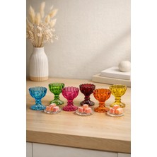 Yzhome 6 Lı Ayaklı Mini Kristal Renkli Cam Lüks Lokumluk Kahve Yanı Sunumluk Kase