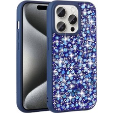 Büşra Ayhan Apple iPhone 15 Pro Kılıf Parlak Taşlı Tasarım Bsay Linea Kapak-Lacivert