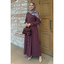 inStyle Çift Gold Düğmeli Mürdüm Elbise