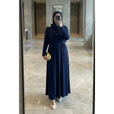 inStyle Şal Bağlamalı Broşlu Lacivert Sandy Elbise