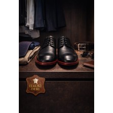 Chaos Erkek Siyah Oxford Klasik Ayakkabı %100 Hakiki Deri Iç Dış – Turuncu Özel Tabanlı, Bağcıklı, Şık, Hafif ve Konforlu Günlük & Ofis Kullanımına Uygun Model