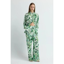 Love My Body Bol Paça Desenli Pantolon Yeşil 153L7821023