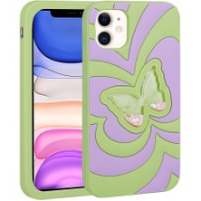 Büşra Ayhan Apple iPhone 11 Kılıf Sıvılı Simli Kelebekli Tasarım Bsay Vodena Kapak-Yeşil