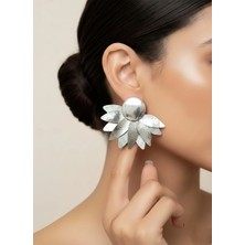 Eva Takı Store Kat Kat Yaprak Çiçek Güneş Model Gümüş Renk Küpe 5*4cm