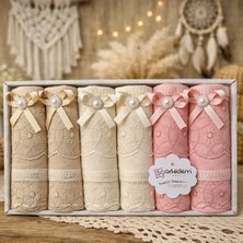 Çeyiz Merkezi 6\'lı Fiyonk Dantelli Kutulu 50X90 Havlu