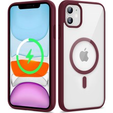 Büşra Ayhan Apple iPhone 11 Kılıf Magsafe Wireless Şarj Özellikli Silikon Bsay Ege Kapak-Koyu Kırmızı
