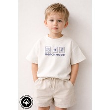 Miniel Unisex Bisiklet Yaka Beach Mood Baskılı %100 Pamuklu Oversize T-Shirt Bebek-Çocuk