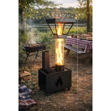 Demir Şömine Mini Pelet Sobası 80CM Kamp Balkon Teras Piknik Sobası