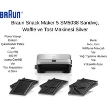 Braun Snack Maker 5 SM5038 Sandviç, Waffle ve Tost Makinesi Silver