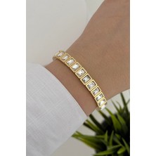 Diba Avm Vıp Lastikli Taşlı Bileklik Baget Kesim Bileklik Dikdörtgen Taşlı Kare Bileklik Taşlı Gold Kaplama Kadın Bileklik Şık Abiye Günlük Takı Aksesuar Bileklik Bilezik