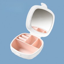 Bak Gel Al Taşınabilir Elmas Kesim Takı Kutusu Aynalı 4 Bölmeli Mini Organizer - Beyaz