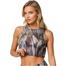 Neptune Marbling Altın Dal Crop Bluz