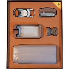 Cohiba Çakmak Kesici Küllük Kılıf Sehpa Beşli Gümüş - Siyah Puro Seti