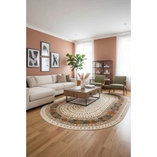 Etnik Mandala Desenli Oval Kaymaz Taban Yıkanabilir Halı | Dijital Baskı | Salon Antre Halısı - Em1