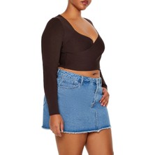 F21 Plus Size Kruvaze Yaka Bluz