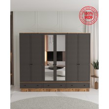 T&B Irmak 6 Kapaklı Çekmeceli Bazalı Gardırop - Tamamı Mdf
